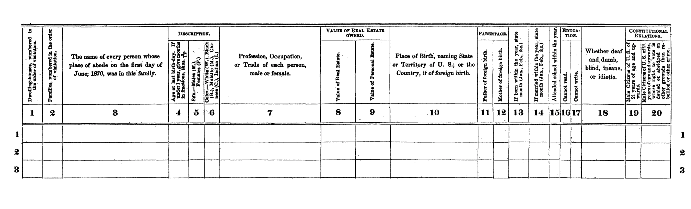The 1870 census form. Census Bureau.